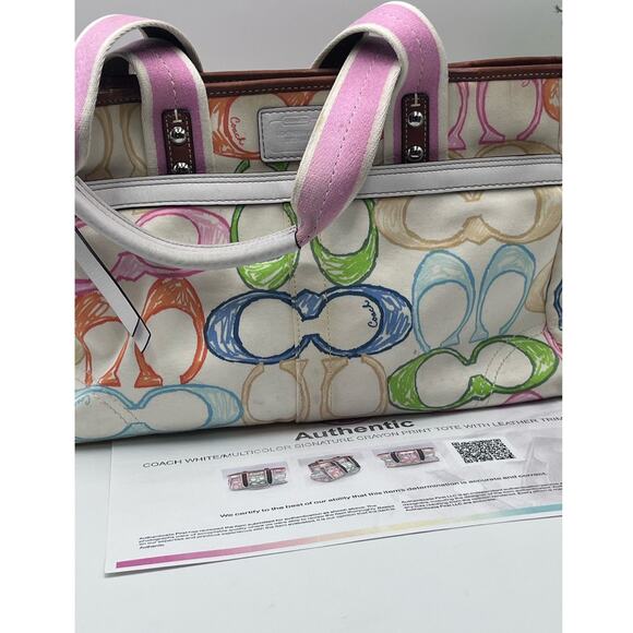 Coach 10674 Authenticated Hampton Multicolor Crayon Scribble Nylon Handbag Tote - Picture 1 of 11